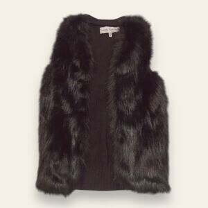 Sebby Collection Faux Fur Black Vest Cardigan